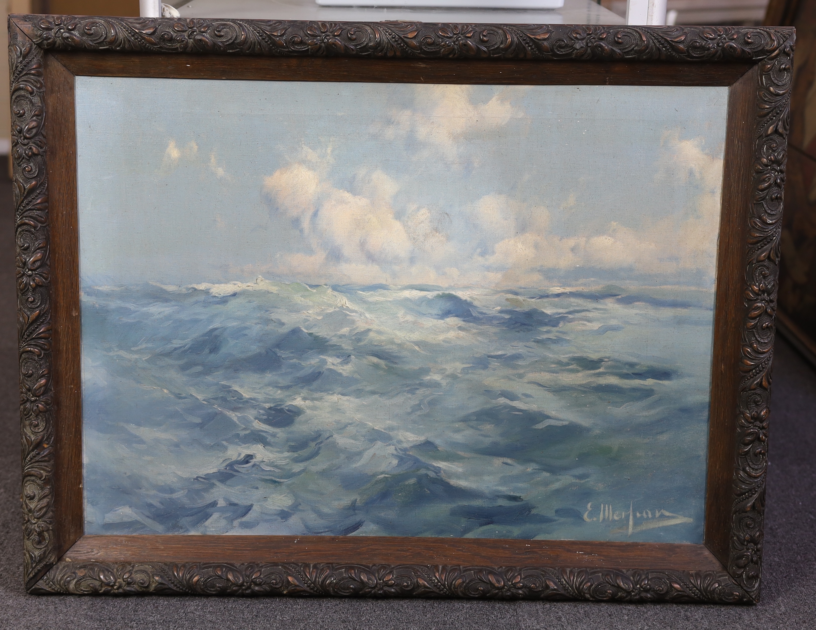 Eliseu Meifrèn i Roig (Spanish, 1859-1940), 'A study of the sea', oil on canvas, 54 x 74cm